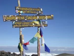 A congratulations sign you can see while climbing.mount kilimanjaro